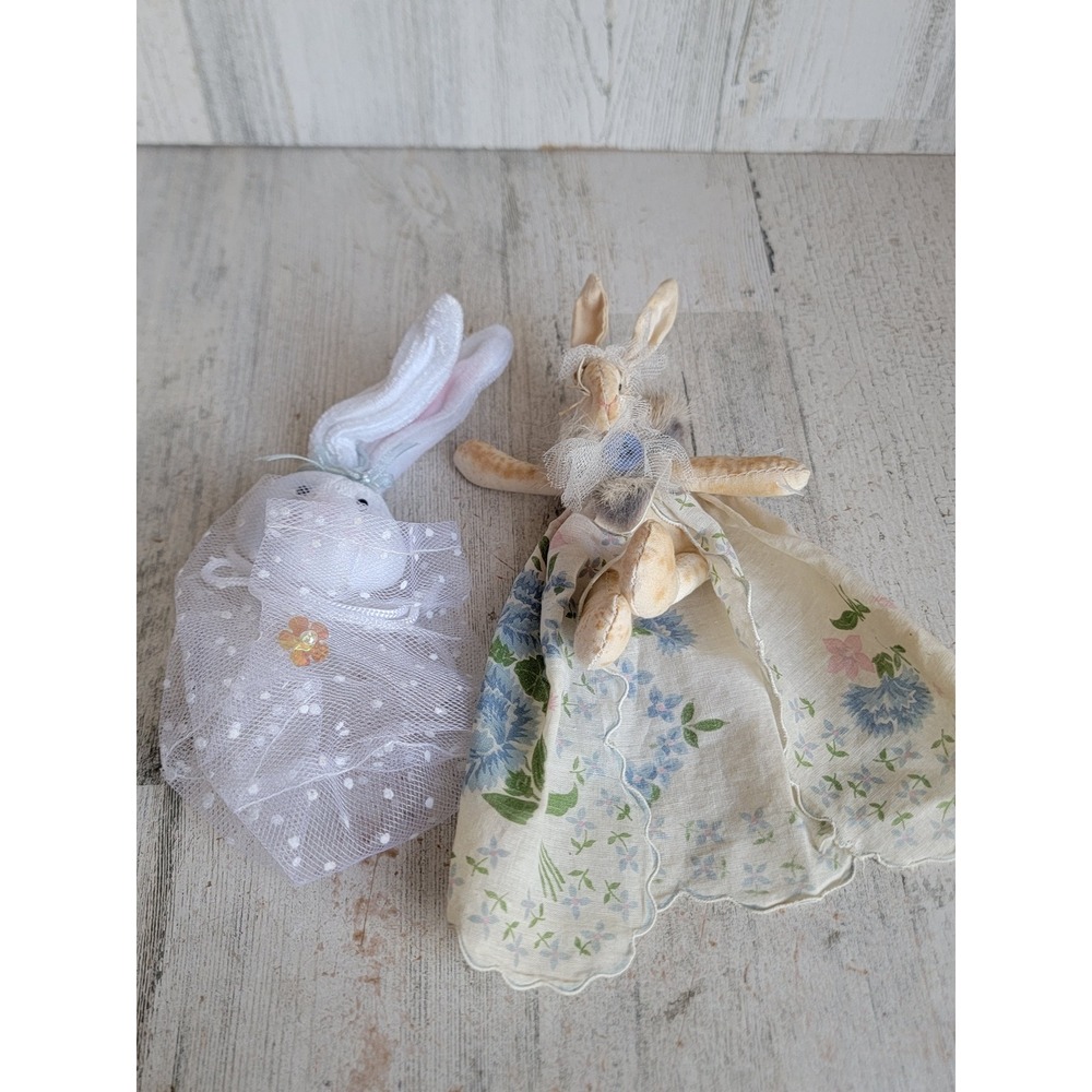 Mini vintage Easter plush bunny ornament rabbit set spring home